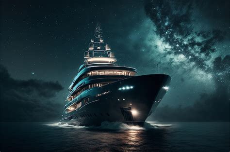 Premium Photo | Yacht on the sea at night wide angle