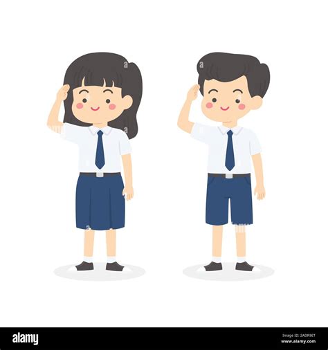 Indonesian Junior High School Uniform Kids Salute Cartoon Vector Stock ...