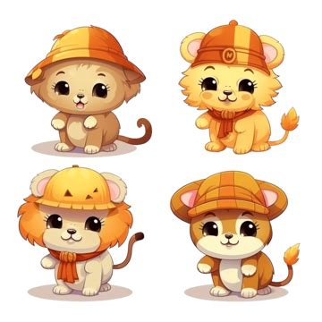 Cute Lions With Costume Halloween Character Collection, Halloween ...