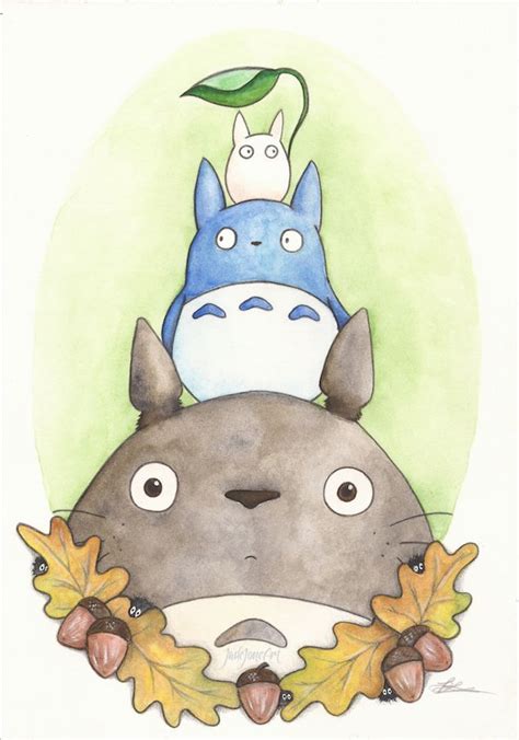 'Totoro and Friends' by JadeJonesArt. Watercolour, pencil and acrylic painting inspired by St ...