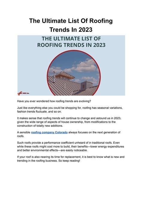 The Ultimate List Of Roofing Trends In 2023 by roofcheckinc - Issuu