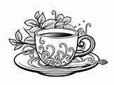 Simple Tea Cup Coloring For Kids  Page sketch template