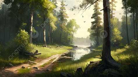 Sunny Forest Landscape Background, Forest, Trees, Sunshine Background ...