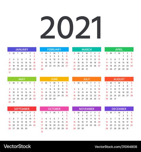 2021 calendar template year planner Royalty Free Vector