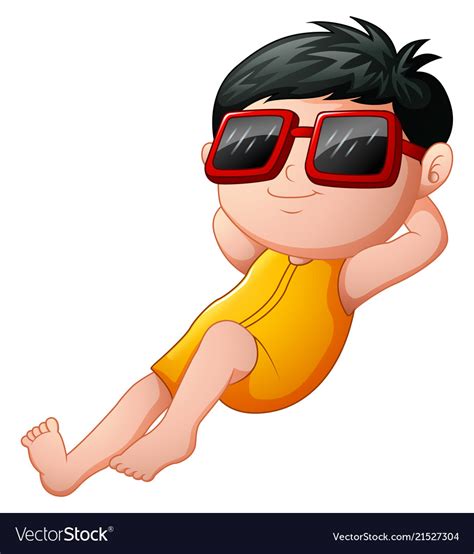 Cartoon boy relaxing wearing sunglasses Royalty Free Vector