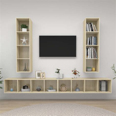 vidaXL Muebles de pared para TV 4 pzas aglomerado color roble Sonoma ...