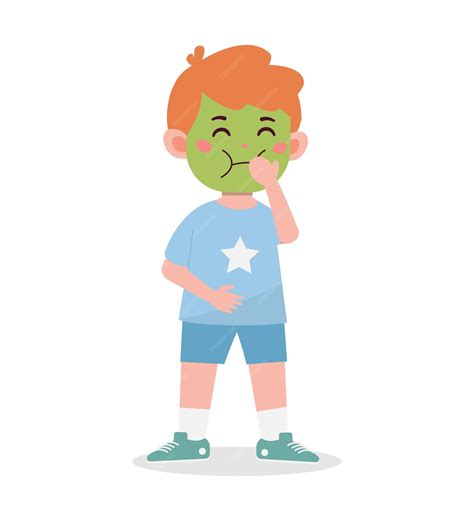 Premium Vector | Little kid boy feel sick and vomit cartoon illustration