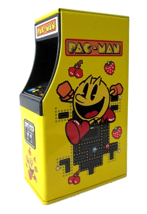 This metal Pac-Man arcade candy tin has lots of detail in the side-art ...