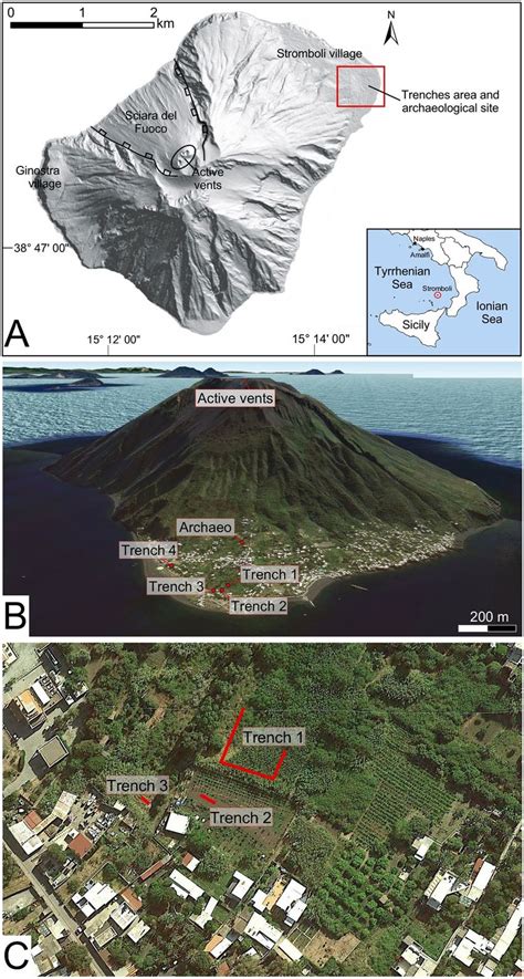 (A) General map of Stromboli showing the studied area in the red box.... | Download Scientific ...