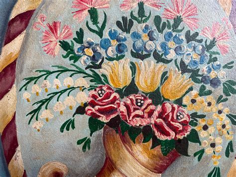 Vintage German Folk Art Painting on Wood Panel Flowers in | Etsy