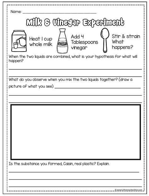 Milk and Vinegar Experiment - Plastic Milk Science worksheet | Matter science experiments ...