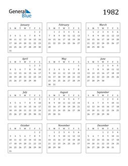 1982 Calendar (PDF, Word, Excel)