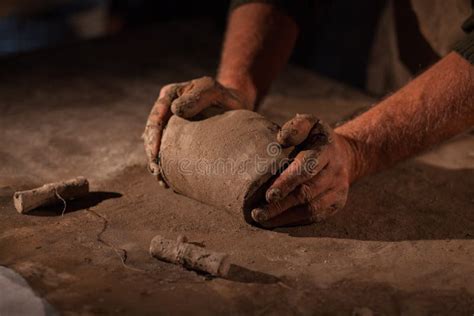 Hands of the Potter Knead Clay. Stock Photo - Image of place, brick ...