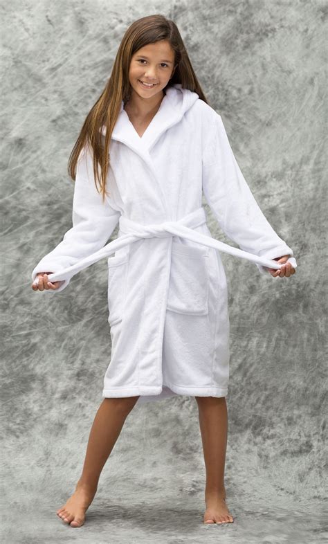 Sale :: White Plush Super Soft Fleece Hooded Kid's Robe - Wholesale ...