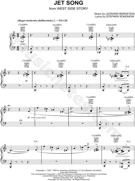 "Jet Song" from 'West Side Story' Sheet Music in C Major (transposable) - Download & Print - SKU ...