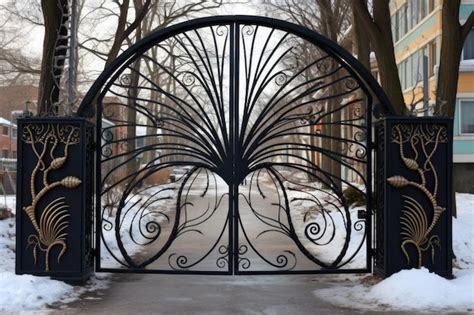 Premium AI Image | Symmetrical black wrought iron gate design