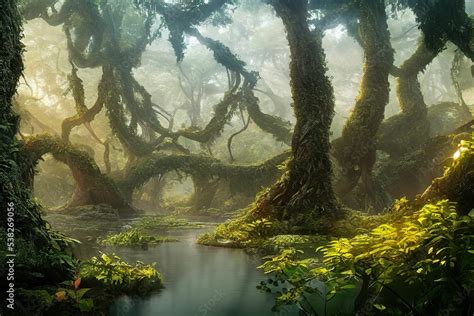 fantasy landscape forest illustration background digital art jungle ...