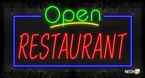 Open Restaurant with Blue Border LED Flex Sign - NeonSign.com