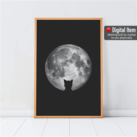 Black Cat Print Moon Wall Art Black Cat and Moon Digital | Etsy