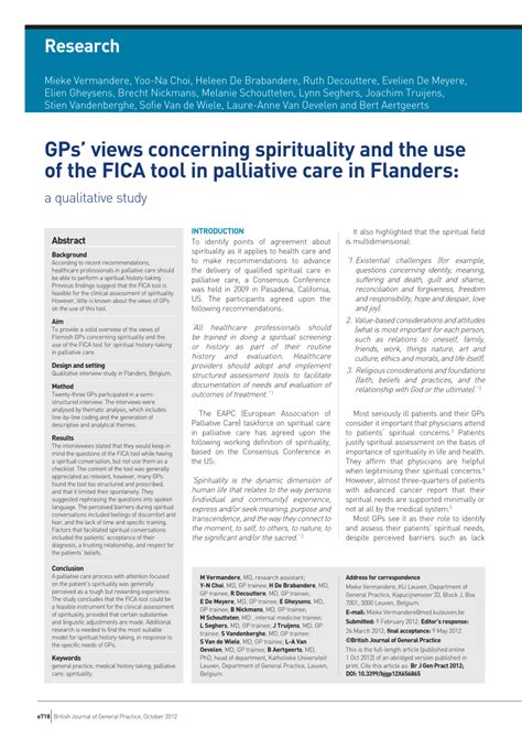 (PDF) GPs' views concerning spirituality and the use of the FICA tool ...