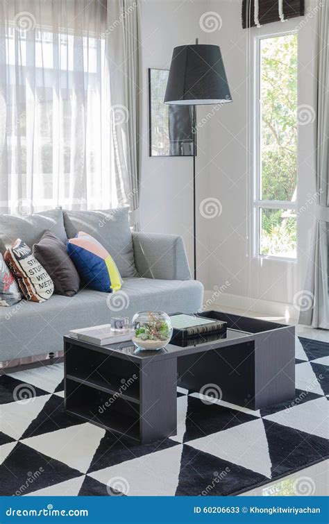 Colorful Pillows on Modern Grey Sofa in Living Room Stock Image - Image of home, creative: 60206633