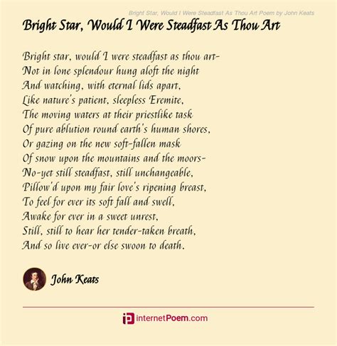 Bright Star, Would I Were Steadfast As Thou Art Poem by John Keats