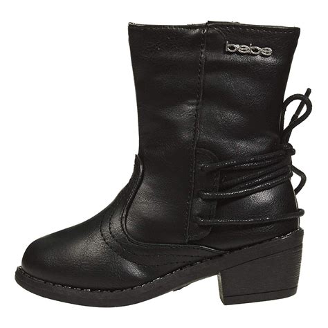 bebe - bebe Toddler Girls Lace up Boots Size 5 Slip-On Mid-Calf Mid-Heel Fashion PU Shoes Black ...