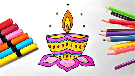 Diwali Diya Drawing | How to Draw Beautiful Diya Easily for Kids - YouTube