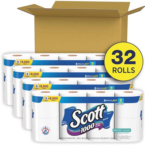 Scott Trusted Clean Toilet Paper, 32 Regular Rolls, Septic-Safe, 1-Ply Toilet Tissue Rolls: Buy ...