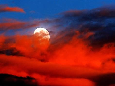 RED SKY MOON, red, moon, sky, blue, HD wallpaper | Peakpx