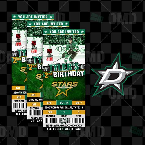 Dallas Stars Ticket Style Sports Party Invitations – Sports Invites