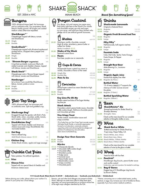 Shake Shack Menu, Menu for Shake Shack, South Beach, Miami - Urbanspoon/Zomato