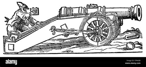 military, artillery, cannon, culverin, woodcut, 16th century, cannon, cannons, gun, guns, weapon ...