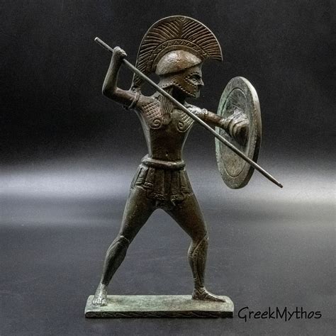 Ancient Spartan Greek Warrior Bronze Statue Armed with Helmet Shield and Spear, Ancient Greece ...