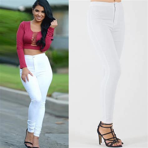 New Casual High Waist Jeans Female Plus Size White Skinny Jeans Woman ...