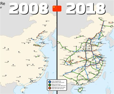 High-Speed Railway network of the PRC comparison 2008 vs 2018 : r/China