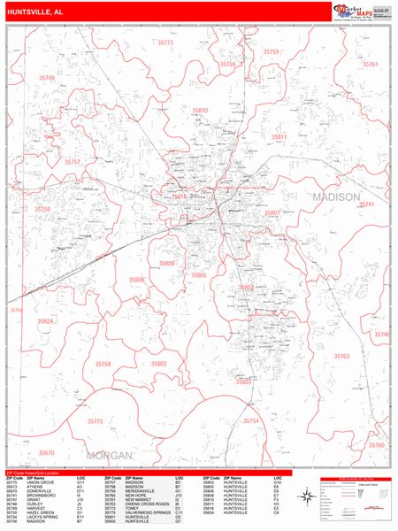 Huntsville Alabama Zip Code Wall Map Red Line Style By Marketmaps | My XXX Hot Girl