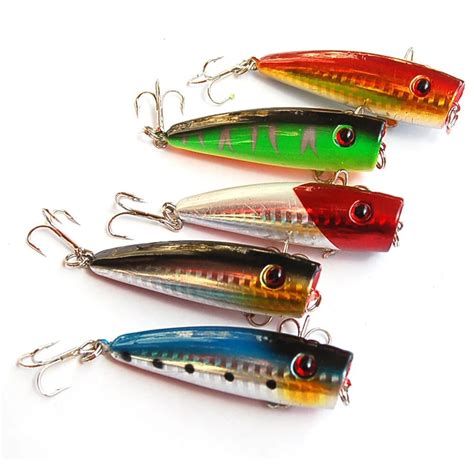 5PCS/Set Fishing Lure Laser Reflective Topwater Popper 52g 7cm Floating Lure Hard Baits Big ...