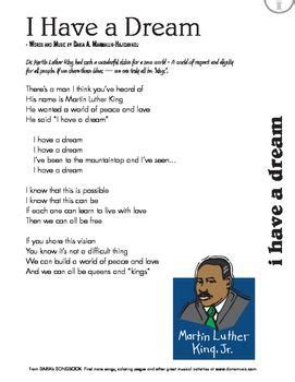 MLK Day Song - "I Have A Dream" Free Lyric Sheet | I have a dream, Free ...