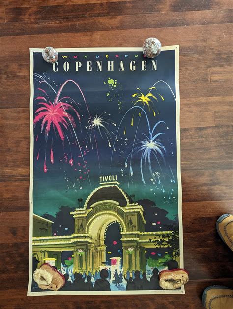 Original Vintage Poster Tivoli Gardens Fireworks DENMARK Danish Travel ...