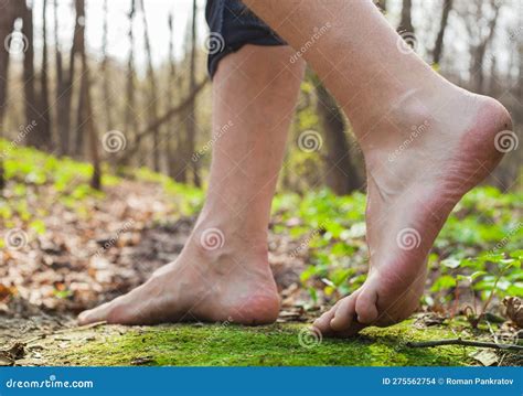 Lifestyle Barefoot Walk on Grass in Forest Stock Photo - Image of ...