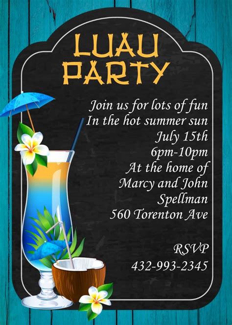 Hawaiian Party luau party invitations | Luau birthday party invitations, Luau birthday party ...