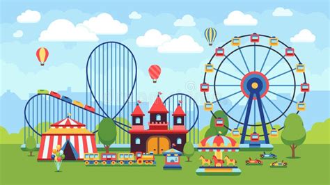 Amusement Park Vector Cartoon Illustration of Attractions Coaster Rides ...