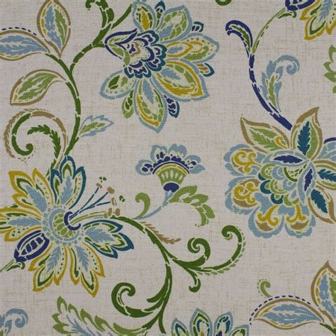 Oasis Blue and Green Floral Print Upholstery Fabric by the yard M1701 | Floral print upholstery ...