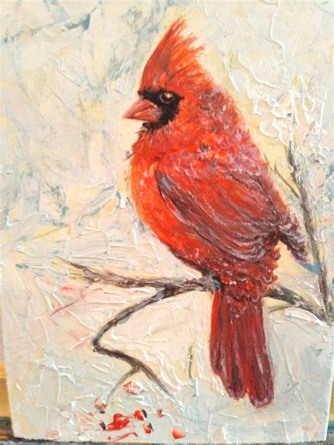 Cardinal bird painting red cardinal original painting male | Etsy