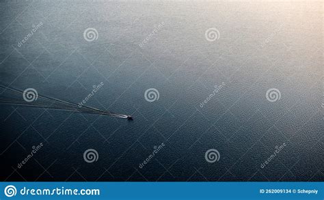 Modern Moving Boat Floating Fast in Distance on Sea Stock Photo - Image ...