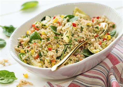 Brown Rice Salad With Spinach, Artichokes, and Feta Vinaigrette - Super ...