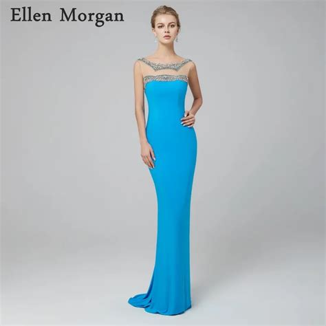 Light Blue Spandex Mermaid Evening Dresses 2019 Sexy Elegant Beaded ...