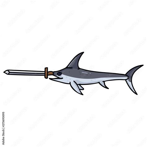 Cute swordfish with real sword cartoon vector illustration motif set ...