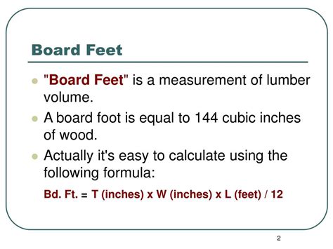 PPT - Calculating board Feet linear feet square feet PowerPoint ...